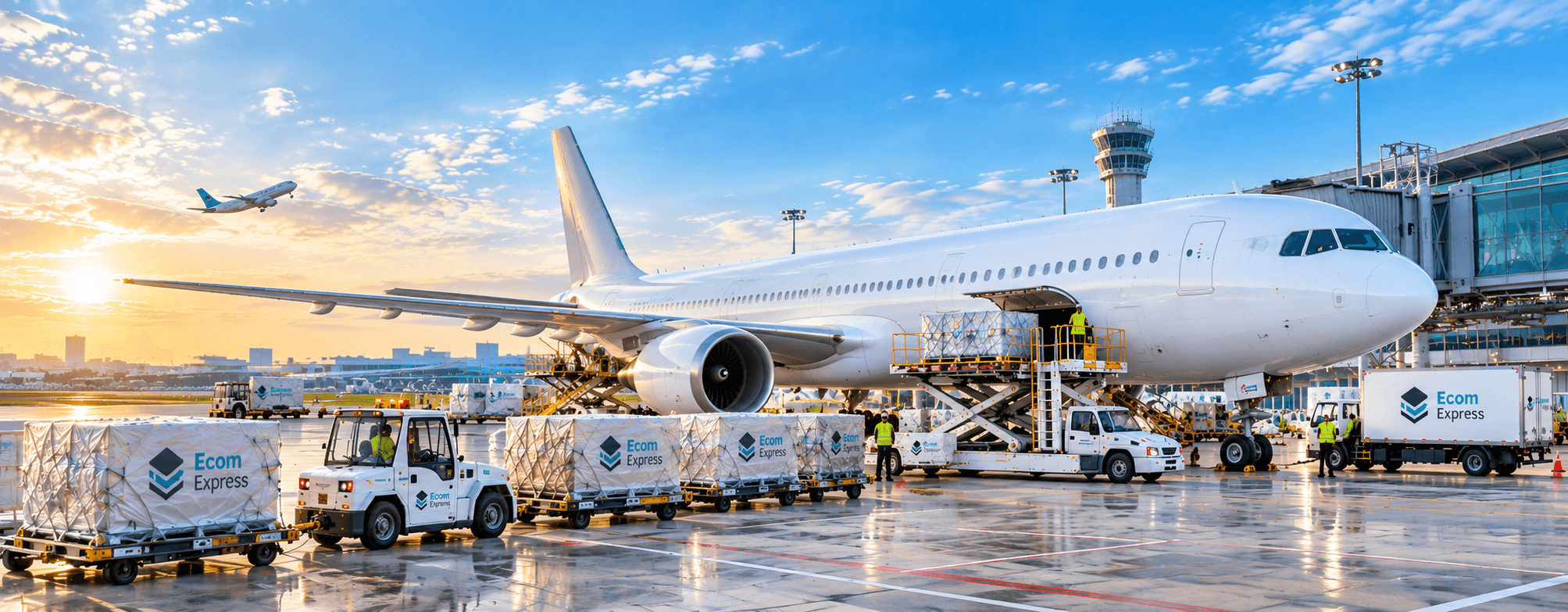 Hàng của Ecom Express được đưa lên máy bay tại sân bay
